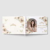 Champagne Crème Bloemenvlinders Quinceañera Gastenboek (Volledig)