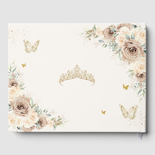 Champagne Crème Bloemenvlinders Quinceañera Gastenboek (Achterkant)