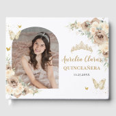 Champagne Crème Bloemenvlinders Quinceañera Gastenboek (Voorkant)