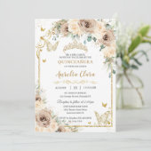 Champagne Crème Bloemzoet 16 Quinceañera Foto Kaart (Staand voorkant)