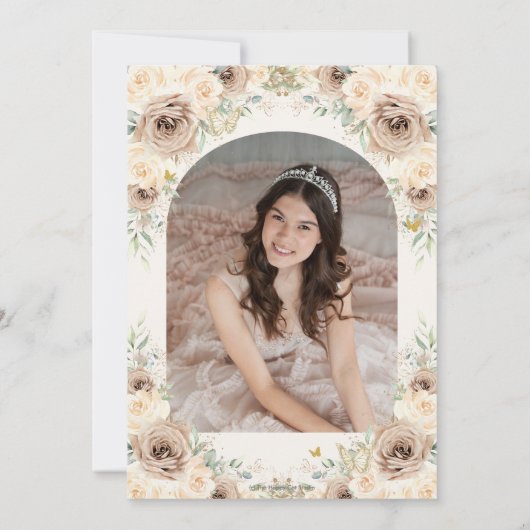 Champagne Crème Bloemzoet 16 Quinceañera Foto Kaart (Achterkant)