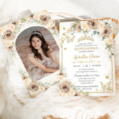 Champagne Crème Bloemzoet 16 Quinceañera Foto Kaart