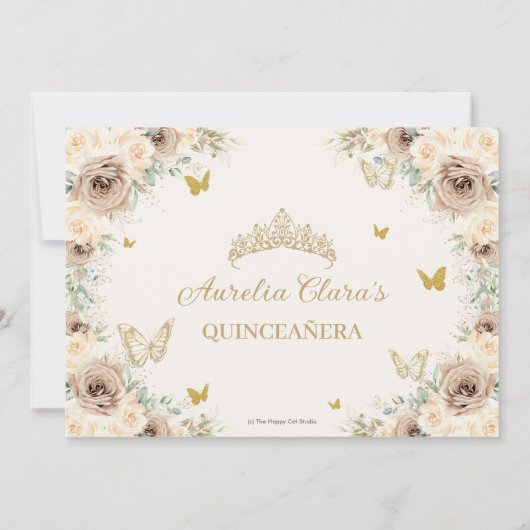 Champagne Crème Bloemzoet 16 QUINCEAÑERA Foto Save The Date (Achterkant)