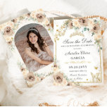 Champagne Crème Bloemzoet 16 Quinceañera Foto Save The Date<br><div class="desc">c) De Happy Cat Studio</div>