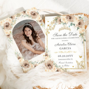 Champagne Crème Bloemzoet 16 Quinceañera Foto Save The Date