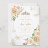 Champagne Crème Quinceañera Vlinder Tiara Kaart (Voorkant)