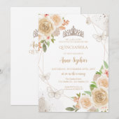 Champagne Crème Quinceañera Vlinder Tiara Kaart (Voorkant / Achterkant)