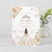Champagne Crème Quinceañera Vlinder Tiara Kaart (Staand voorkant)