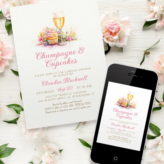 Champagne Cupcakes Bruids Douche Uitnodiging