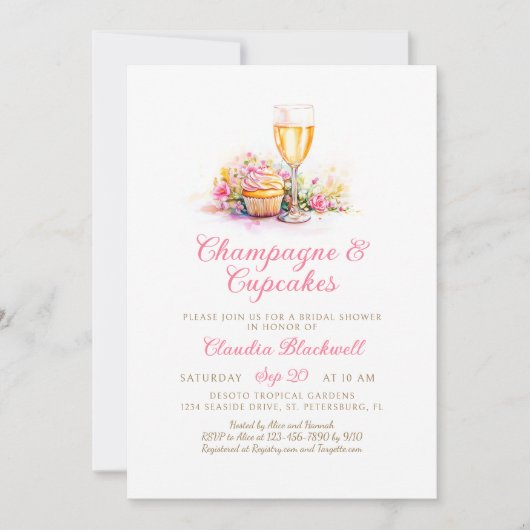 Champagne Cupcakes Bruids Douche Uitnodiging (Voorkant)