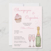Champagne & Cupcakes Moderne Roze Bruids Luncheon Kaart (Voorkant)
