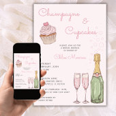 Champagne & Cupcakes Moderne Roze Bruids Luncheon Kaart
