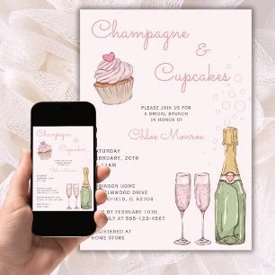 Champagne & Cupcakes Moderne Roze Bruids Luncheon Kaart