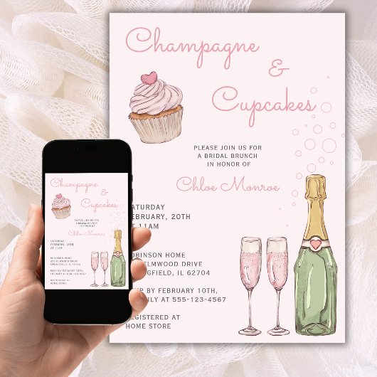 Champagne & Cupcakes Moderne Roze Bruids Luncheon Kaart