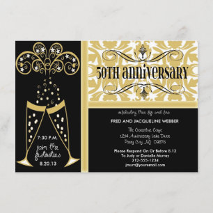Champagne & Damask 50th Verjaardagsuitnodigingen Kaart