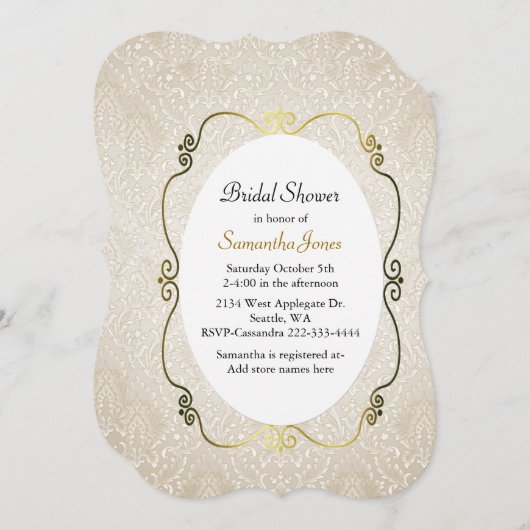 Champagne Damask Custom Bridal Shower Invitation Kaart (Voorkant / Achterkant)