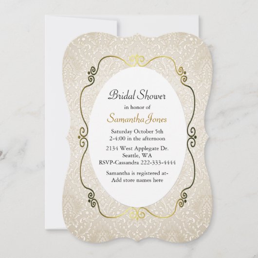 Champagne Damask Custom Bridal Shower Invitation Kaart (Voorkant)