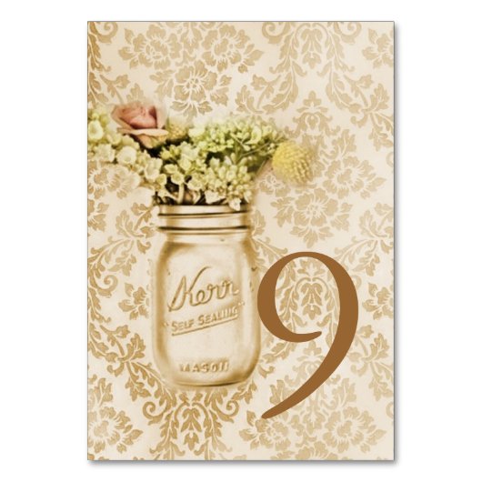 Champagne damask floral mason jar bruiloft kaart (Achterkant)