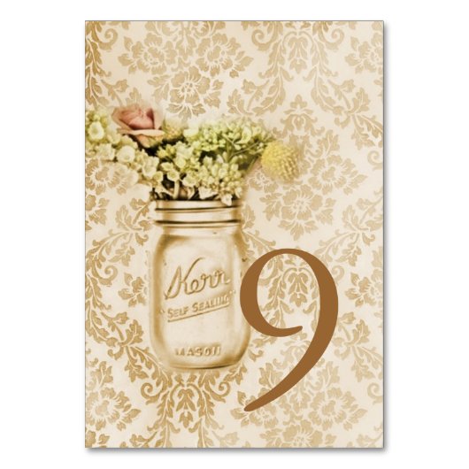 Champagne damask floral mason jar bruiloft kaart (Voorkant)