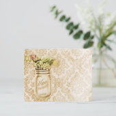 Champagne damask floral mason jar bruiloft kaart (Staand voorkant)