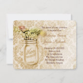Champagne damask floral mason jar bruiloft kaart (Achterkant)