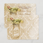 Champagne damask floral mason jar bruiloft kaart (Voorkant / Achterkant)