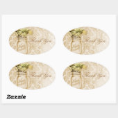Champagne damask floral mason jar bruiloft ovale sticker (Vel)