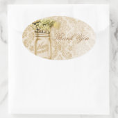 Champagne damask floral mason jar bruiloft ovale sticker (Tas)