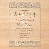 Champagne Damask Glitter Monogram Elegant Wedding Acryl Uitnodigingen (Voorkant)