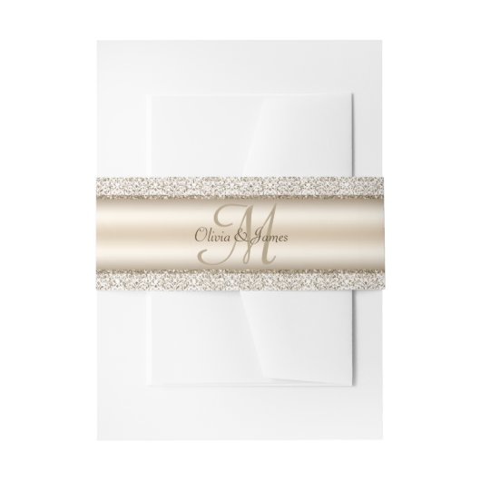 Champagne Damask Glitter Monogram Weddenschap Uitnodigingen Wikkel (Voorkant Voorbeeld)