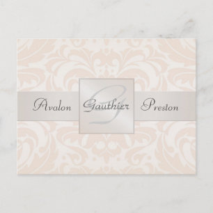Champagne Damask Monogram Save the Date Briefkaart