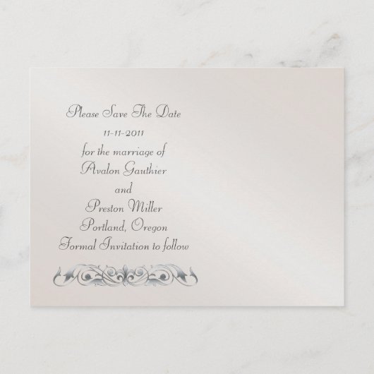 Champagne Damask Monogram Save the Date Briefkaart (Achterkant)