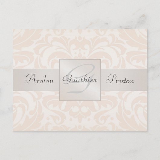 Champagne Damask Monogram Save the Date Briefkaart (Voorkant)