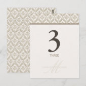 Champagne Damask Monogram Tafelnummer Kaart (Voorkant / Achterkant)