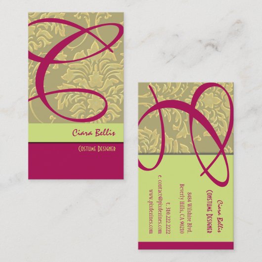 Champagne Damask Monogram Visitekaartje (Voorkant / Achterkant)