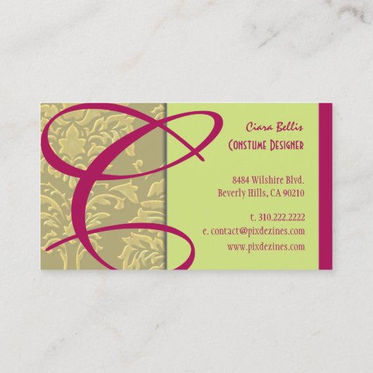 Champagne Damask Monogram Visitekaartje (Achterkant)