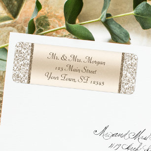 Champagne Damask Wedding Return Address Etiket