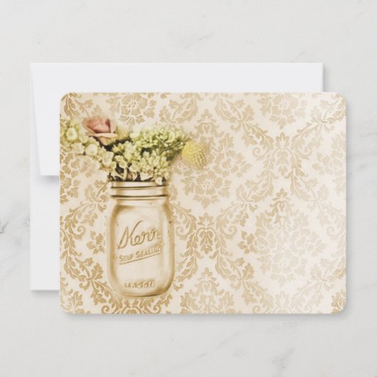 Champagne damast bloemstuk weideglas bruiloft kaart (Voorkant)