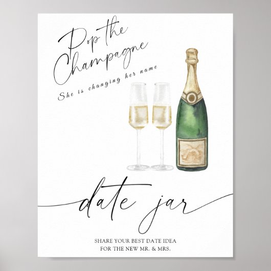 Champagne - date night ideeën. Datum potje bruids Poster (Voorkant)
