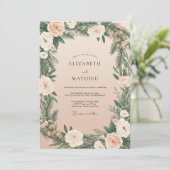 Champagne Dennenloof Eucalyptus Bruiloft Kaart (Staand voorkant)