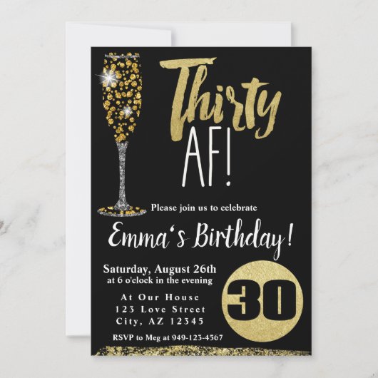 Champagne Dertig AF zwart goud 30ste verjaardag Kaart (Voorkant)