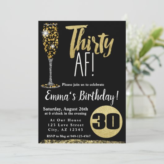 Champagne Dertig AF zwart goud 30ste verjaardag Kaart (Staand voorkant)