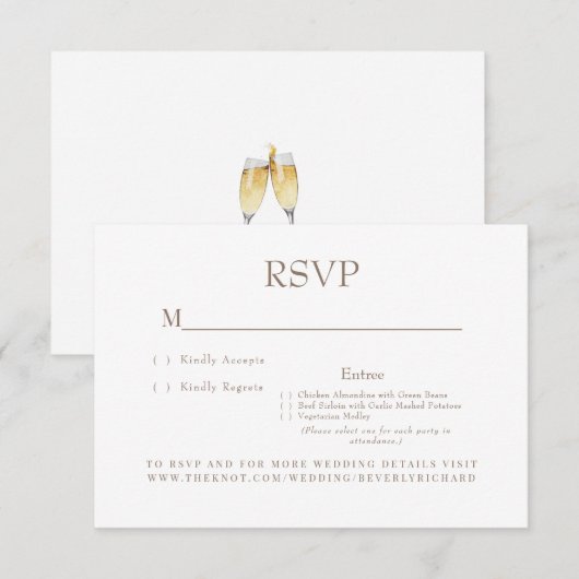 Champagne Diner Keuzes Bruiloft RSVP Kaart (Voorkant / Achterkant)