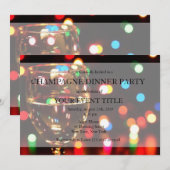 Champagne Dinner Party Bokeh Lights Custom Invitae Kaart (Voorkant / Achterkant)