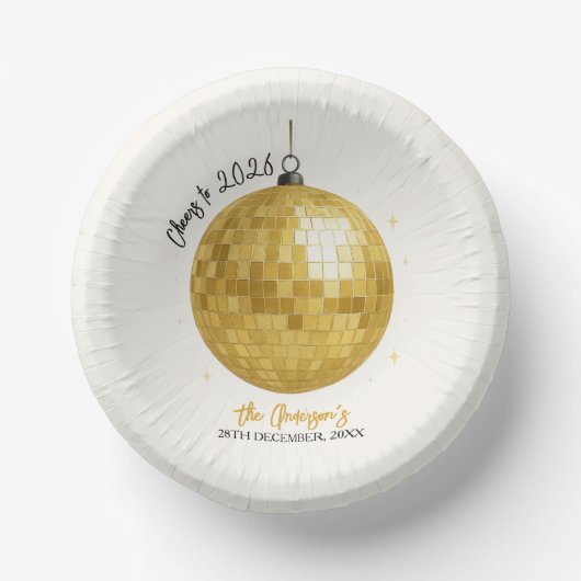 Champagne Disco Bal 2026 Oudejaarsavond Papieren Kommen (Voorkant)