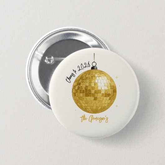 Champagne Disco Bal 2026 Oudejaarsavond Ronde Button 5,7 Cm (Voorkant /achterkant)