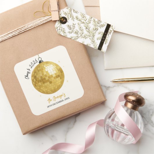 Champagne Disco Bal 2026 Oudejaarsavond Vierkante Sticker (Geschenken)