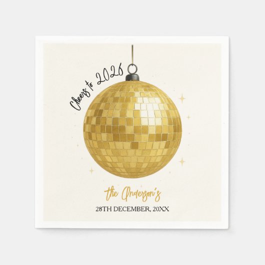 Champagne Disco Ball 2026 New Year Eve Servet (Voorkant)
