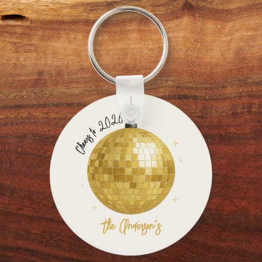 Champagne Disco Ball 2026 New Year Eve Sleutelhanger (Voorkant)