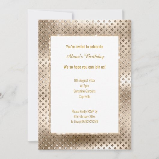 CHAMPAGNE DISCO DENT INVITATION KAART (Voorkant)